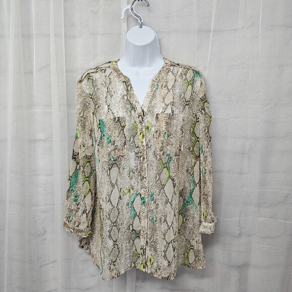 Covington Blouse Snakeskin Green Tribal Boho Grunge Casual L - Picture 1 of 15